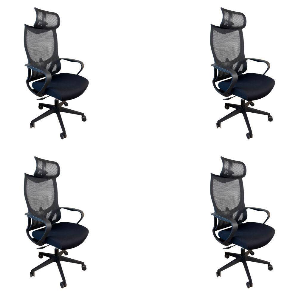 Kit 4 Cadeiras De Escritório Presidente Ergonômica Oficial Corporativa Verona Apoio Nuca