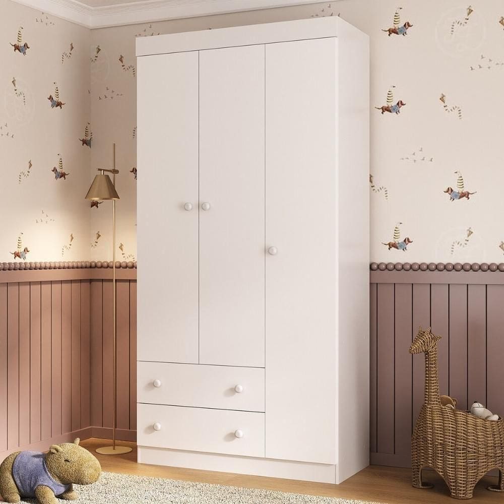 Guarda-roupa Infantil 92cm 3 Portas E 2 Gavetas Encanto Multimóveis Mp4447 Branco Branco