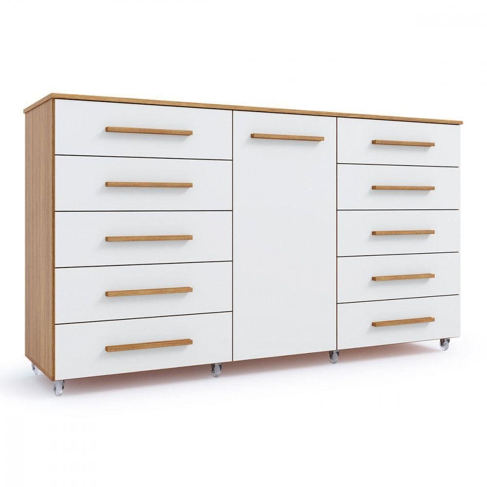 Cômoda Imperial 1 Porta 10 Gavetas Com Rodízio Batrol Freijo Com Off White