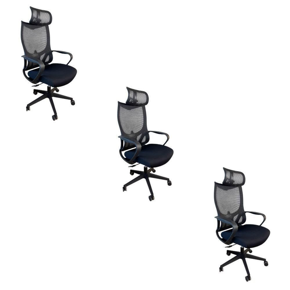 Kit 3 Cadeiras De Escritório Presidente Ergonômica Oficial Corporativa Verona Apoio Nuca