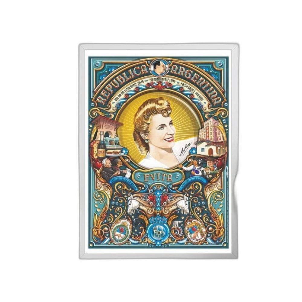 Quadro Evita Republica Argentina 33X24Cm - Madeira Branca