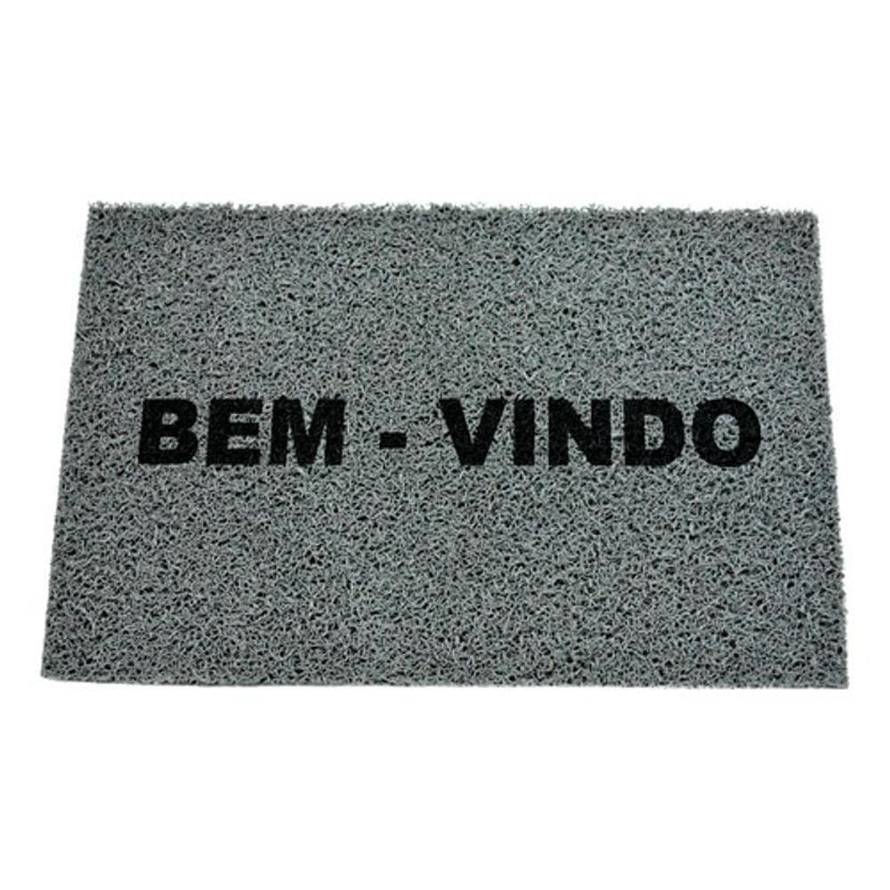 Tapete Capacho Bem Vindo Retangular Pvc Vinil Cinza 40X60 Cm