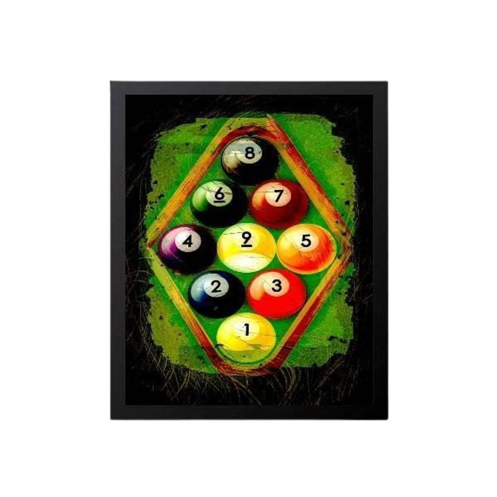 Quadro Decorativo Bolas De Sinuca Com Vidro 24X18Cm