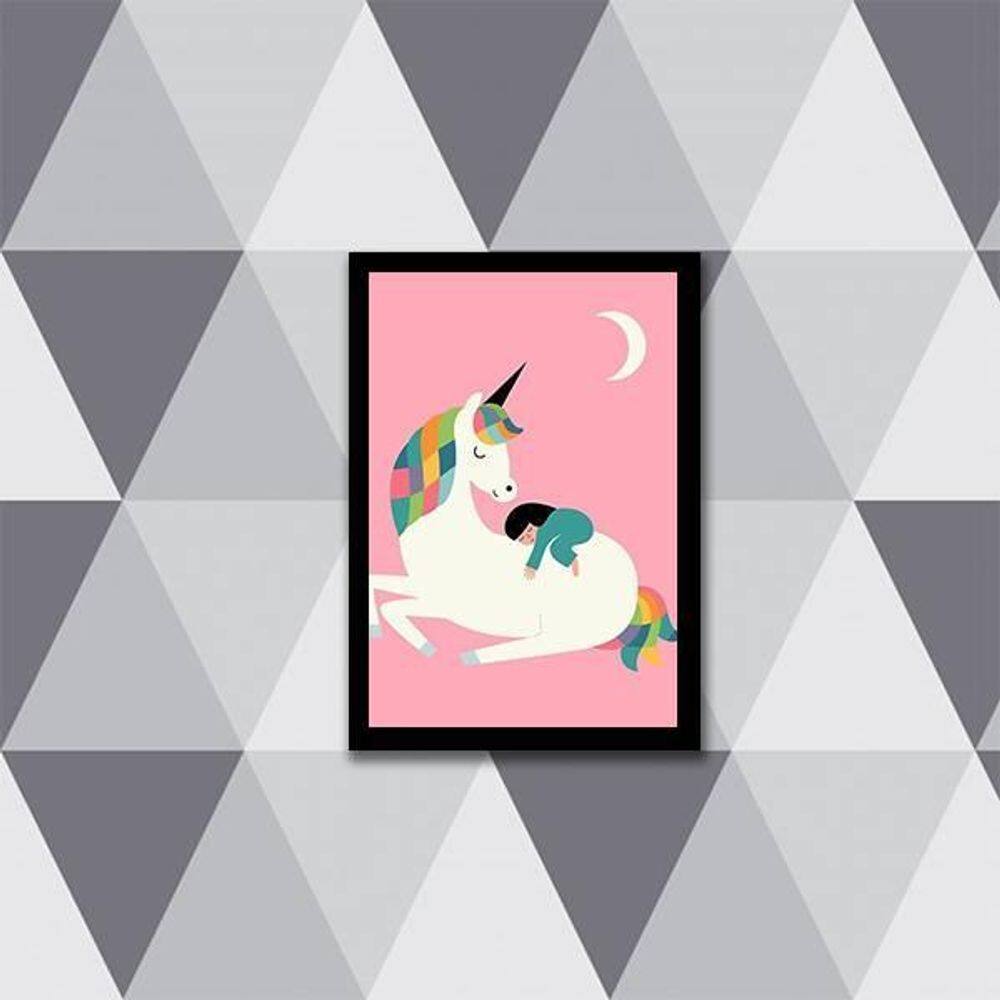 Quadro Unicórnio Lua 33X24Cm - Com Vidro Moldura Preta