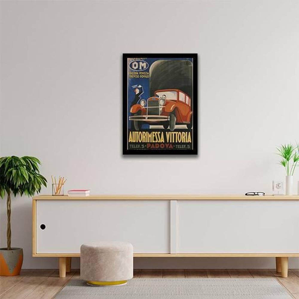 Quadro Decorativo Carro Antigo Vermelho Moldura Preta