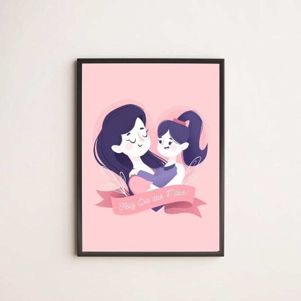 Quadro Desenho Feliz Dia Das Mães 45X34Cm Moldura Preta