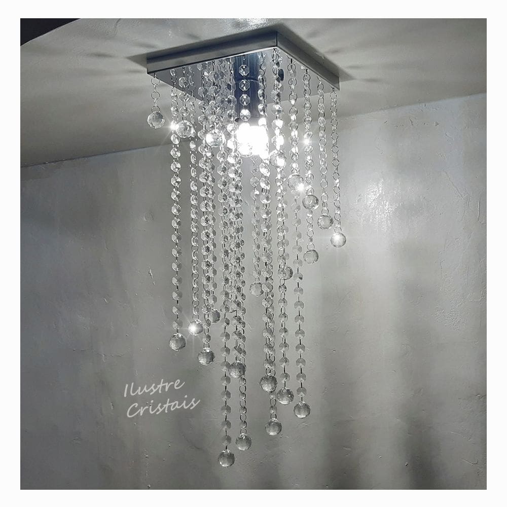 Lustre De Cristal Acrílico Alto Brilho 20x20 Cm 55 cm altura Soq E27