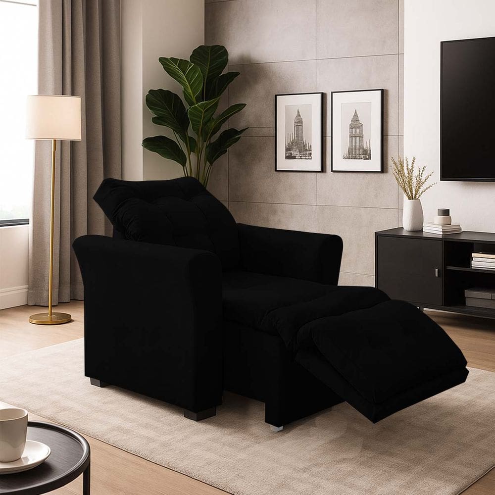 Poltrona Cadeira Papai Mamãe Idoso Reclinável E Retrátil Bellagio Preto