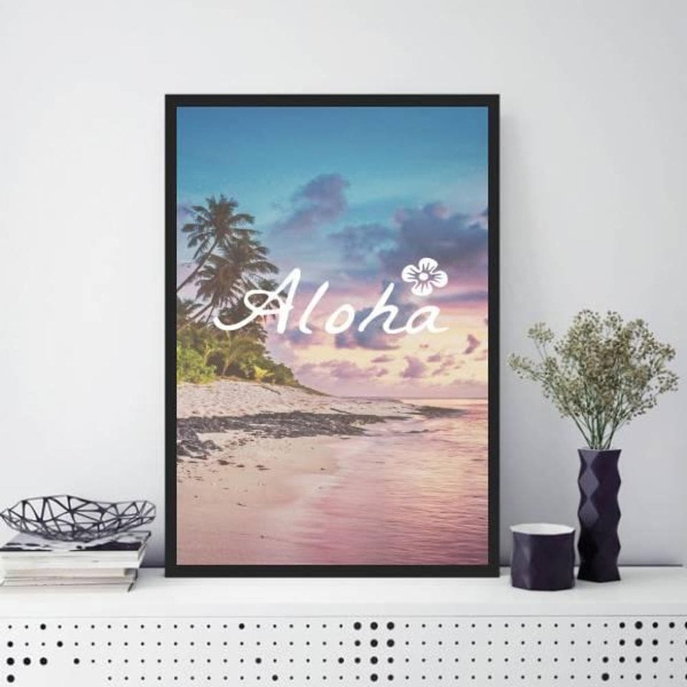 Quadro Decorativo Praia Aloha 24X18Cm - Com Vidro