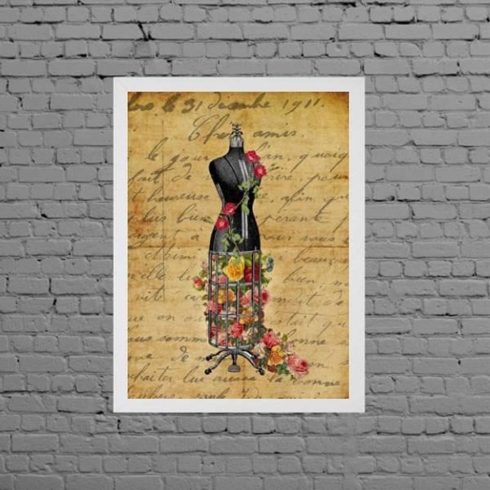 Quadro Vintage Manequim Costura 33X24Cm - Com Vidro
