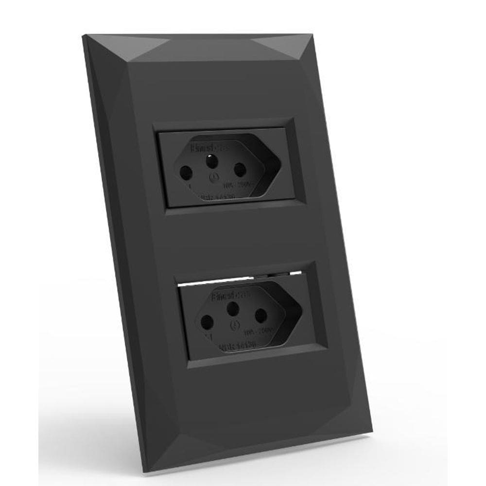 Mt- Cj Tomada Dupla 10A Montado 4X2 - Doha Preto