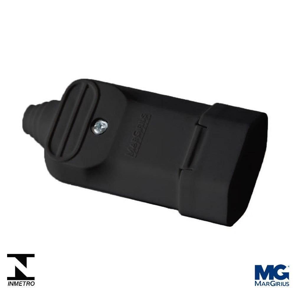 Tomada Extensão Plug 2P 20A Com Sistema Prensa Cabos Preto