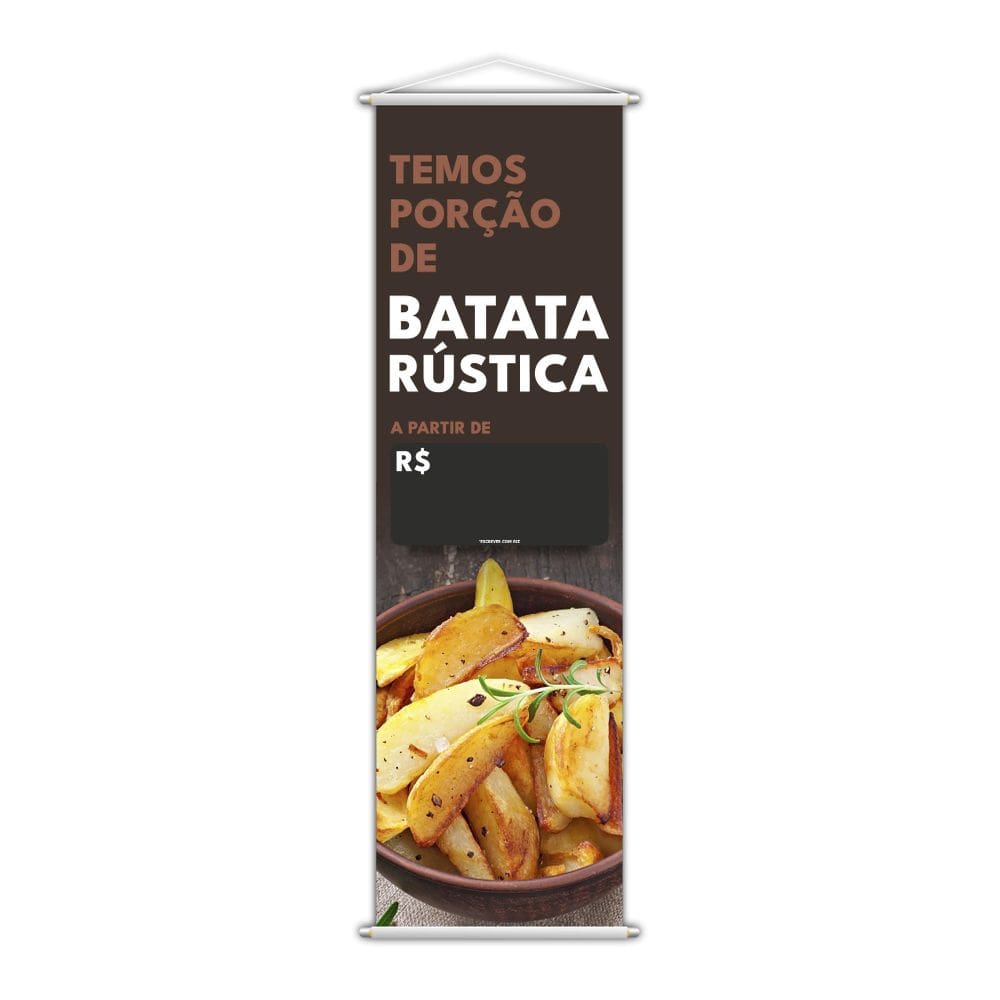 Banner Temos Porções Batata Rustica Lanches Lona 100X30Cm