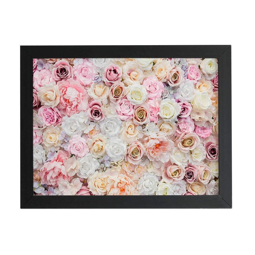 Quadro Mix De Flores E Rosas Coloridos Moldura Preta 60X40Cm