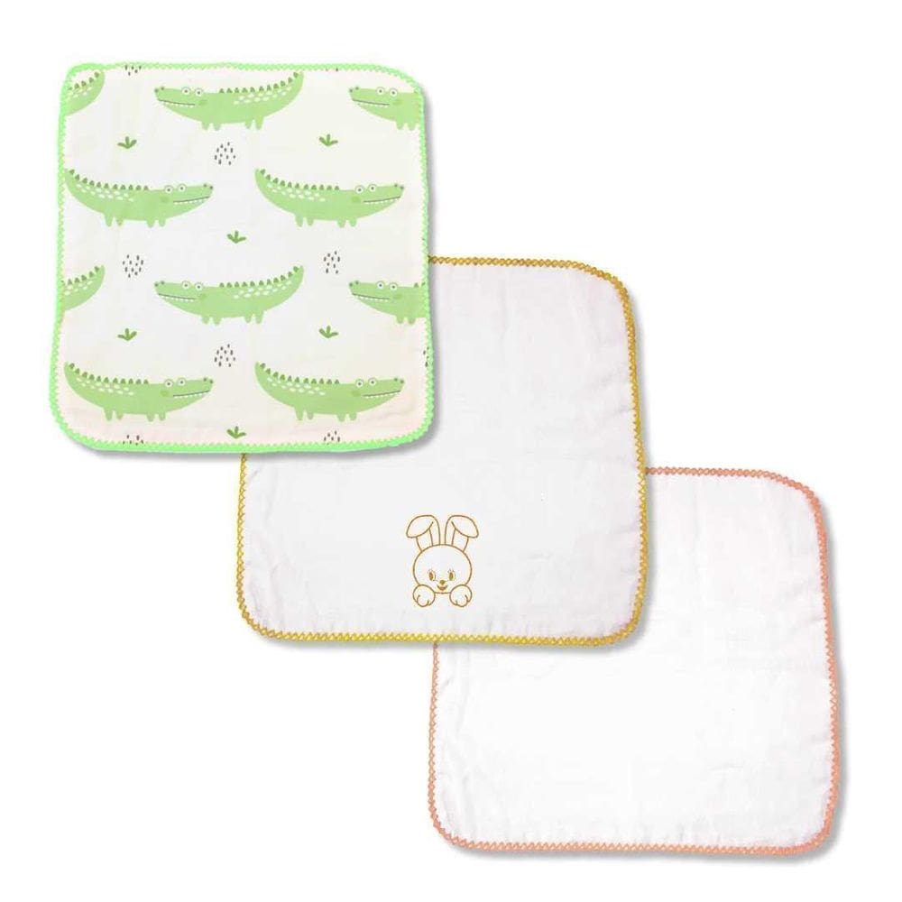 Kit 3 Fraldas De Boca Quadriculadas Com Crochê Neutro