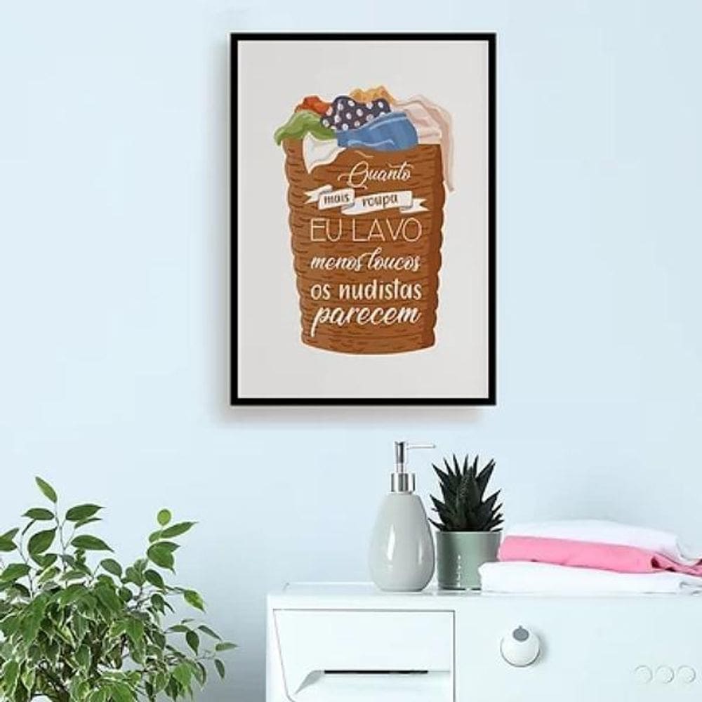 Quadro Para Lavanderia Com Frase Engraçada 33X24Cm Preta