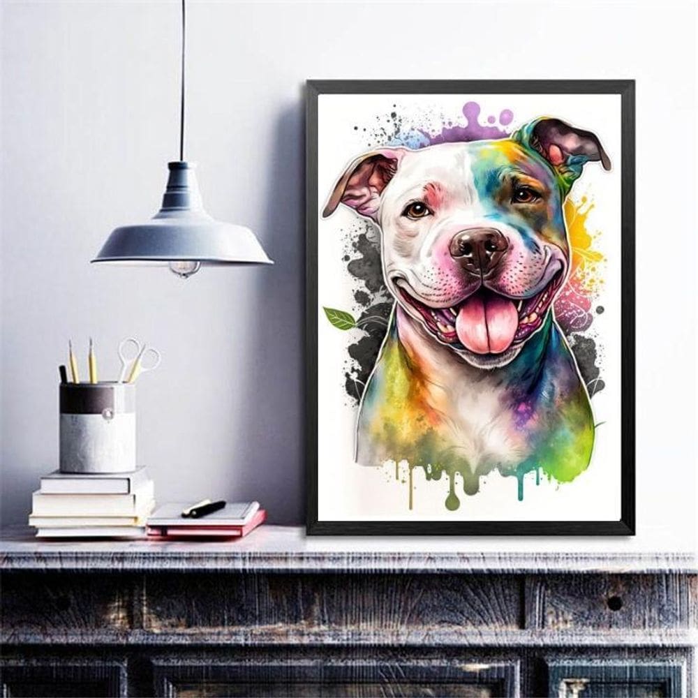 Quadro Decorativo Pitt Bull Happy Aquarela 33X24Cm - Vidro