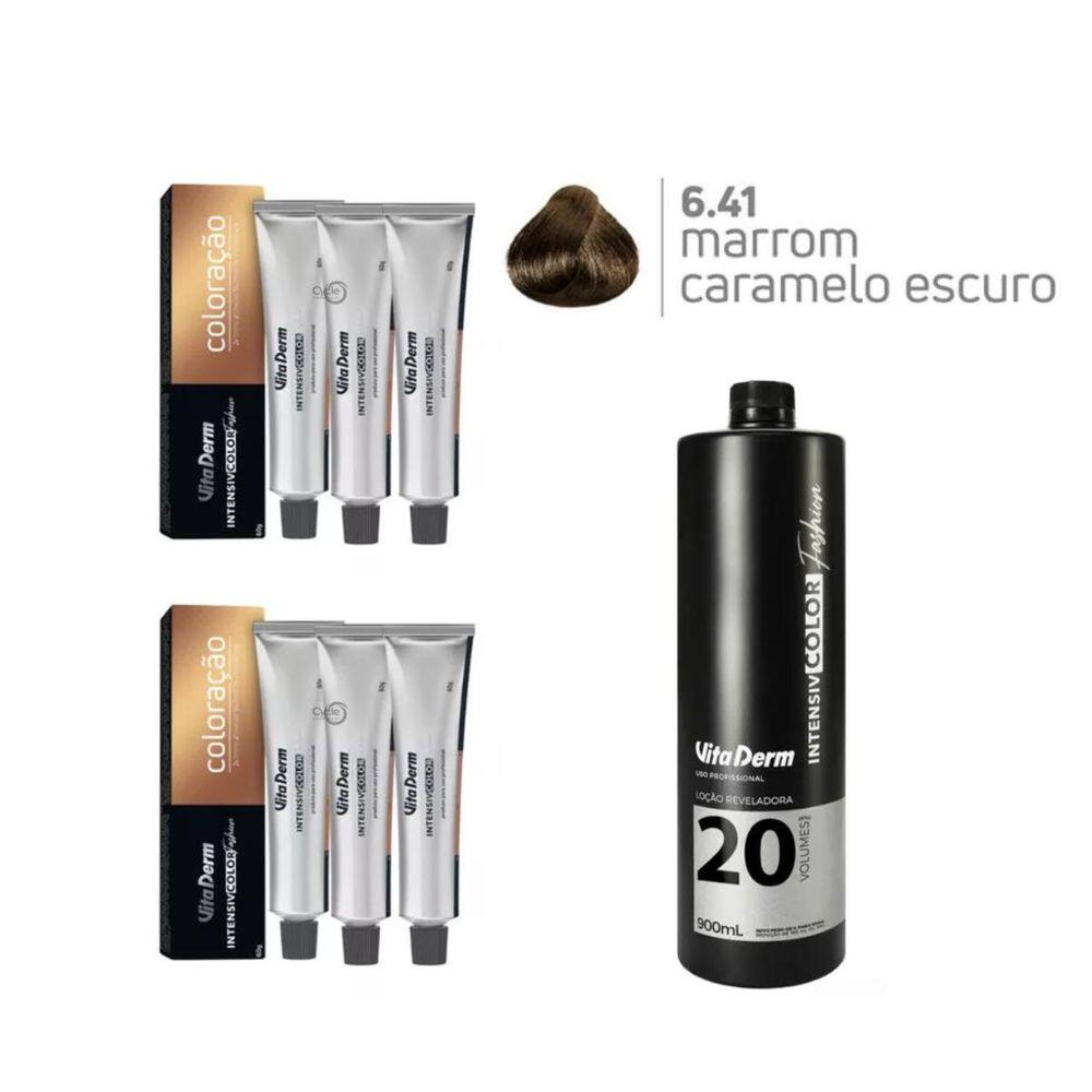 6 Unidades Coloração Vita Derm 6.41 + 1 Ox 20 Vol 900Ml