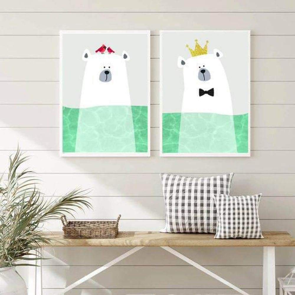 Kit 2 Quadros Decorativos Sea Bear 34x23Cm