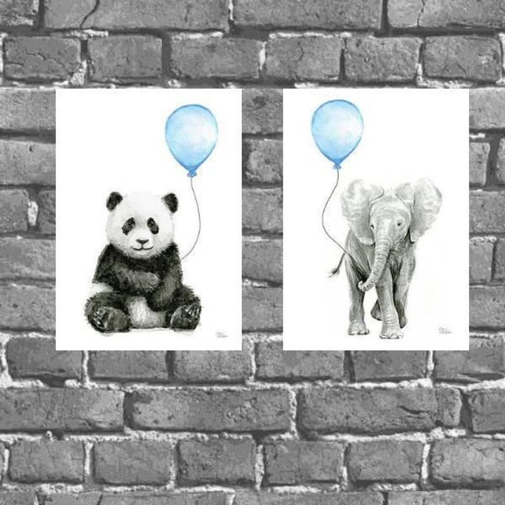 Kit 2 Placas Infantis Bichinhos Com Balões 18X27Cm