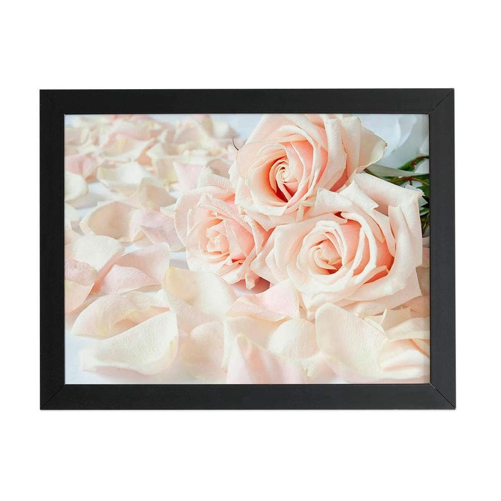 Quadro Rosas Flores Brancas Foto Moldura Preta 60X40Cm