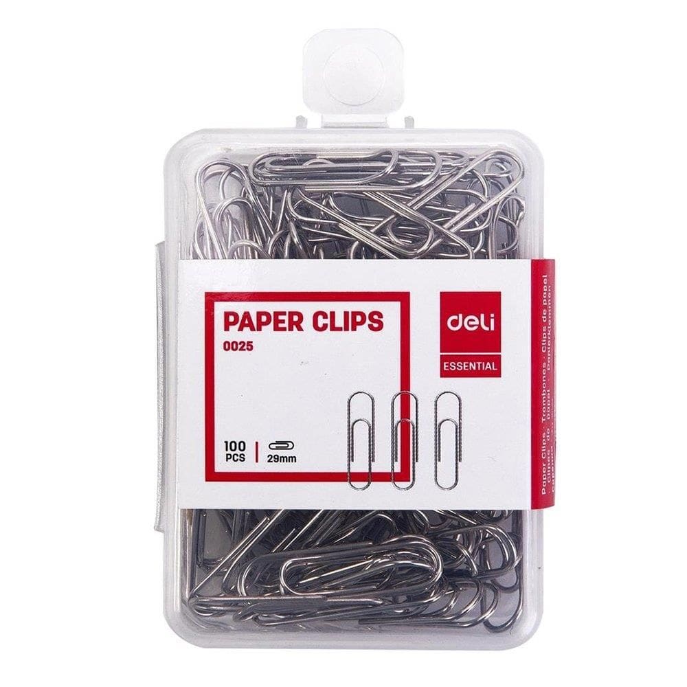 Clipes de Papel Deli Metálicos Niquelados - 10 Embalagens com 100 Unidades