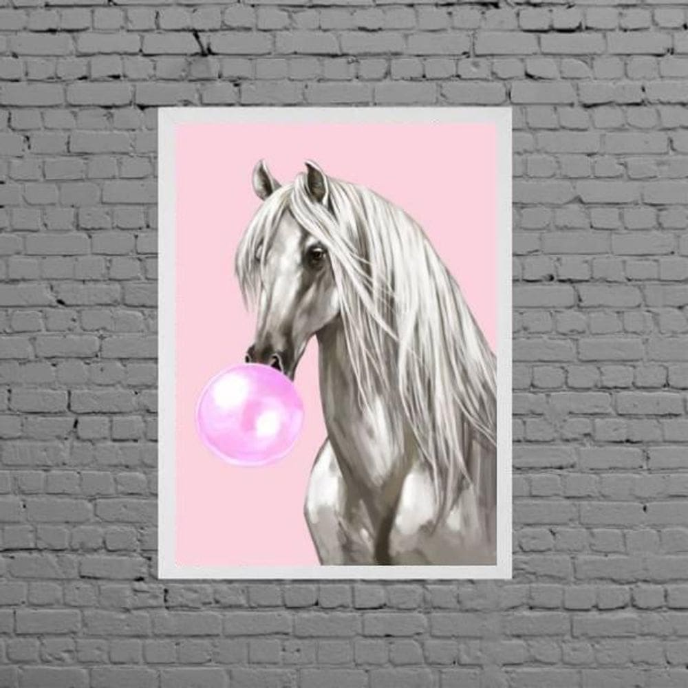 Quadro Cavalo Horse Bubble Gum 45X34Cm Moldura Branca