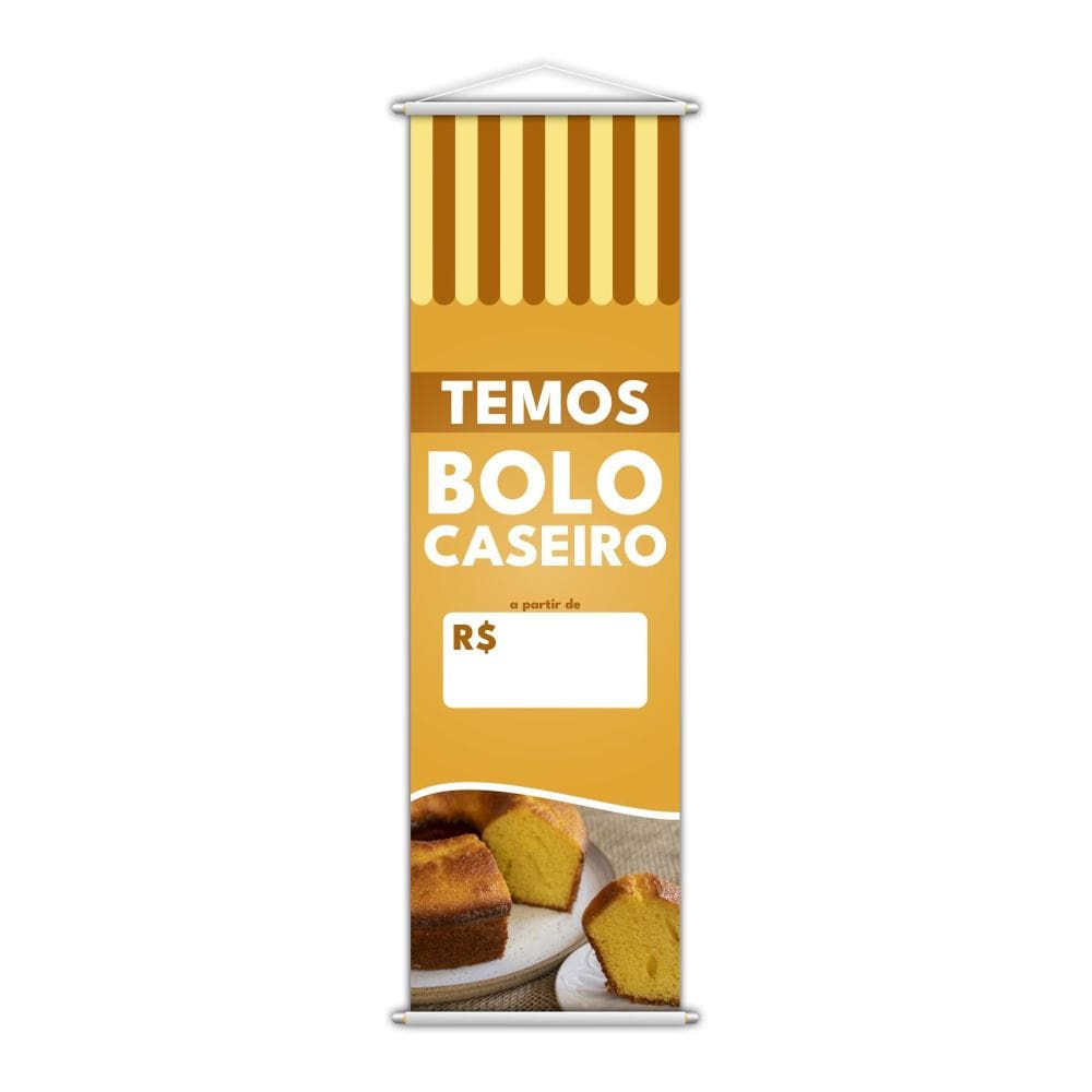 Banner Temos Bolo Caseiro Preço Laranja Lona 100X30Cm