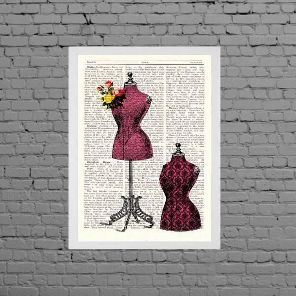 Quadro Manequins Atelier De Costura 33X24Cm Moldura Branca
