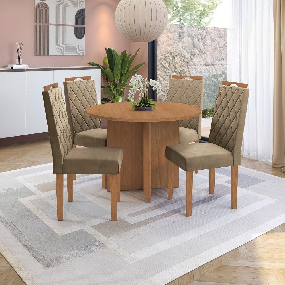 Conjunto Sala de Jantar Nira Kappesberg 4 Cadeiras Veludo Bege