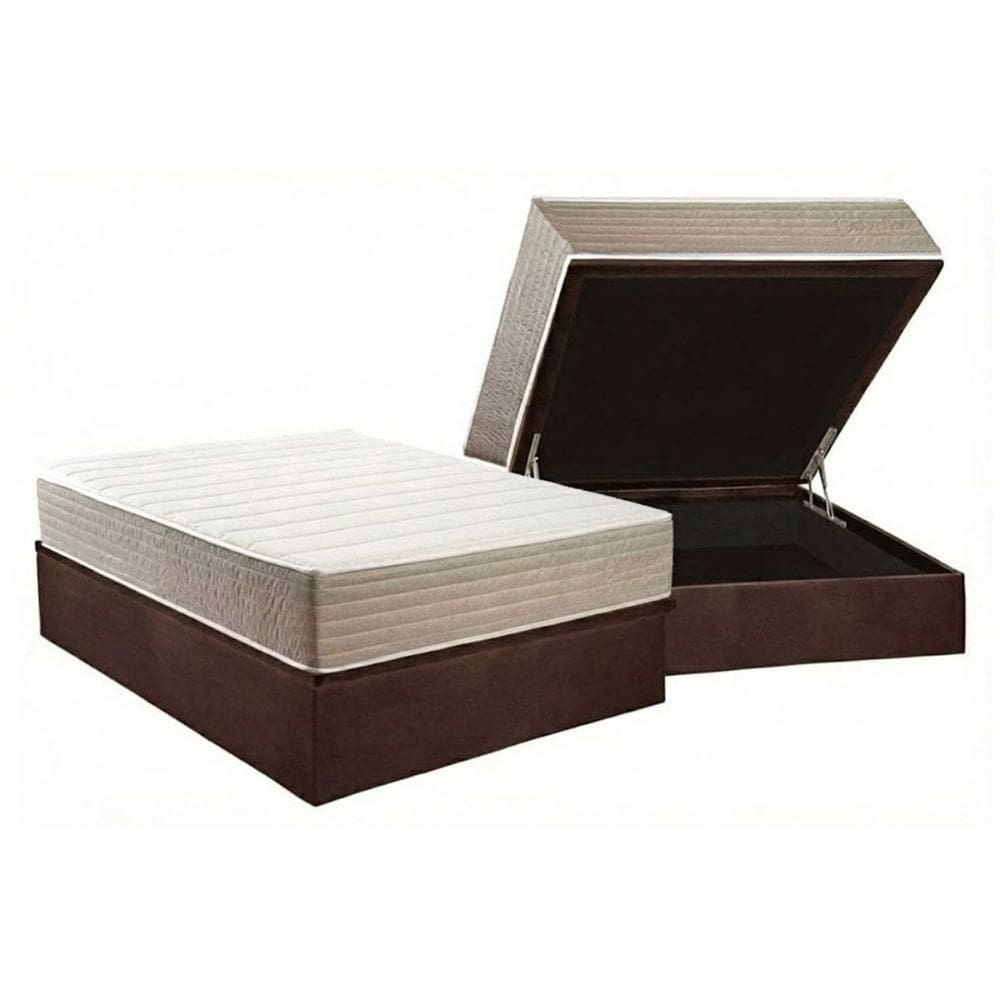 Cama Box Baú NOVO + Colchão Anatômico Kappesberg D33 Carmine + Base CRC Corano Brown