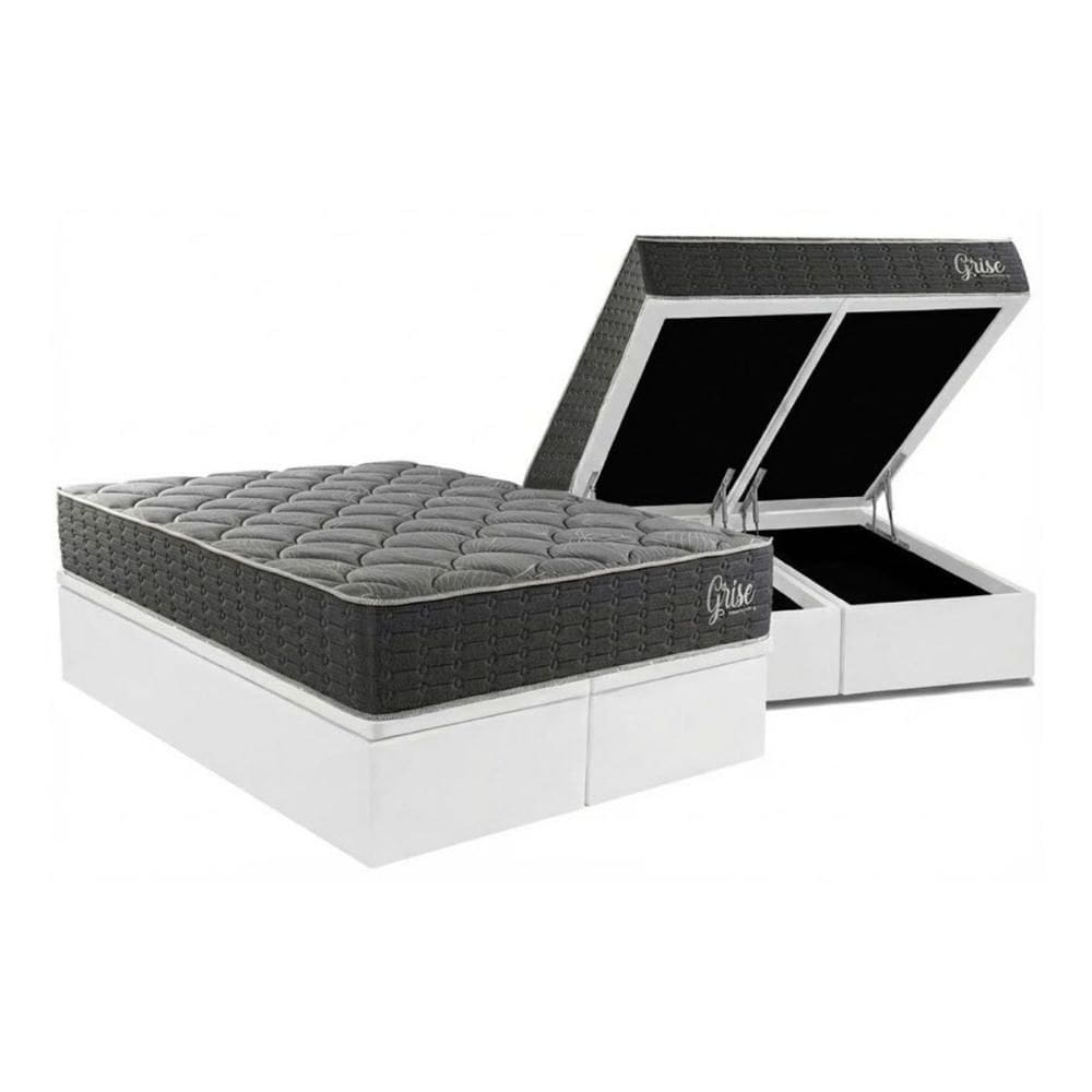 Cama Box Baú Queen + Colchão Anatômico Kappesberg D40 Grise + Base CRC Corano White
