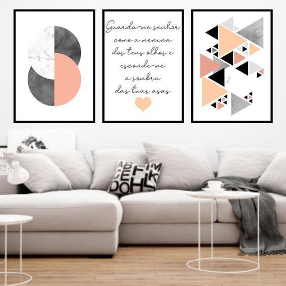 Kit 3 Quadros Decorativos Geométrico Guarda-Me Senhor