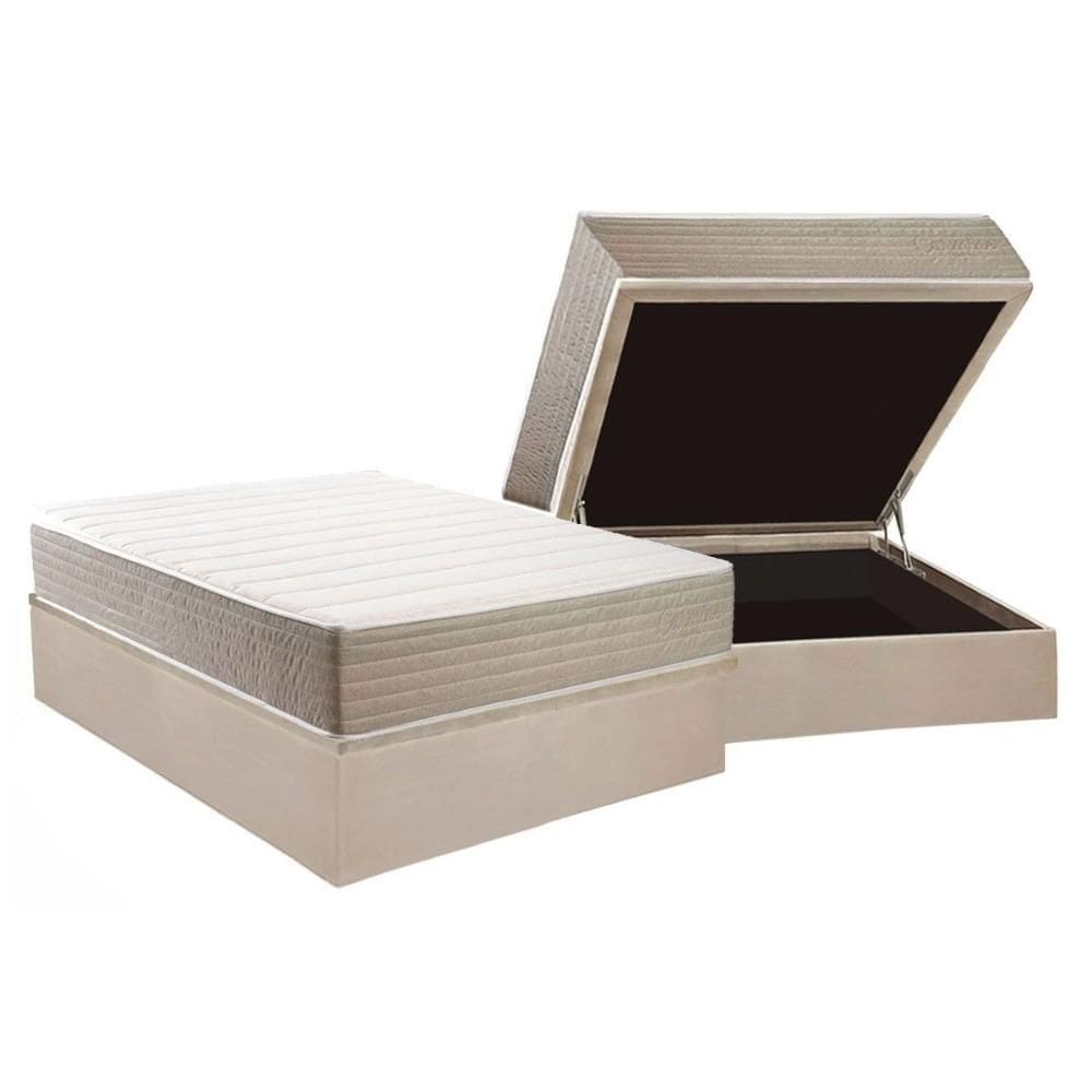 Cama Box Baú NOVO + Colchão D33 Kappesberg Anatômico Carmine + Base CRC Corano Clean