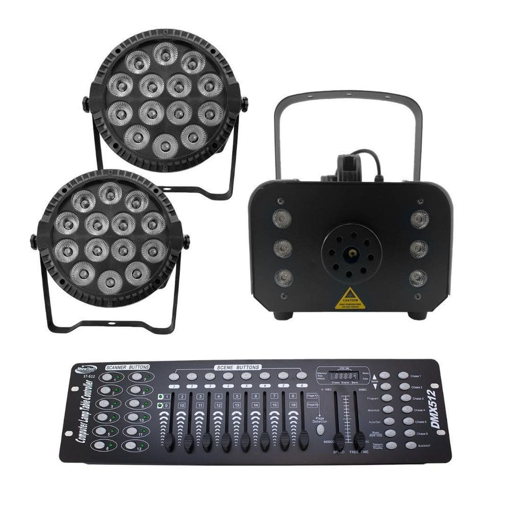 Kit 2 Par Led Slim + Máquina De Fumaça 1200W + Mesa Dmx 512
