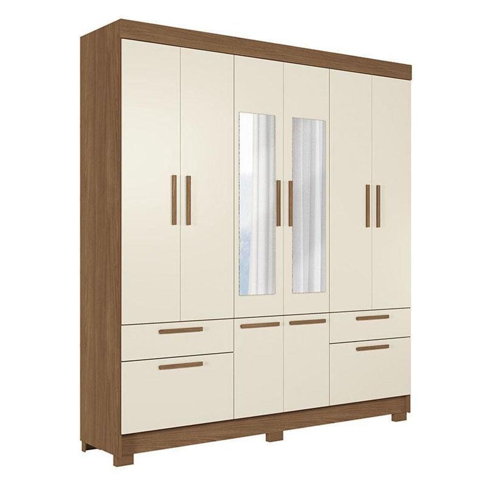 Guarda Roupa Casal 8 Portas Curitiba Com Espelho Jatobá Areia - Santos Andirá