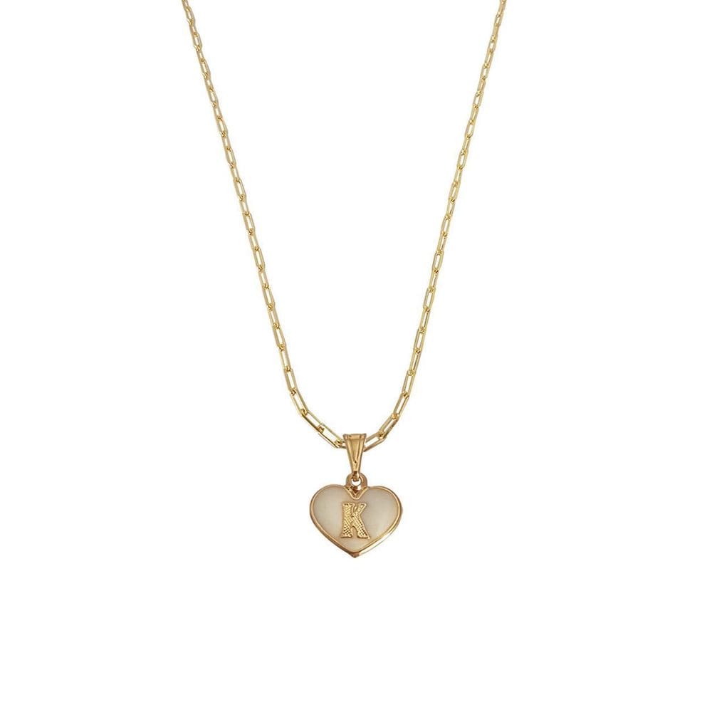Colar Cartier 45Cm Coração Branco Letra K Banhado Ouro 18K