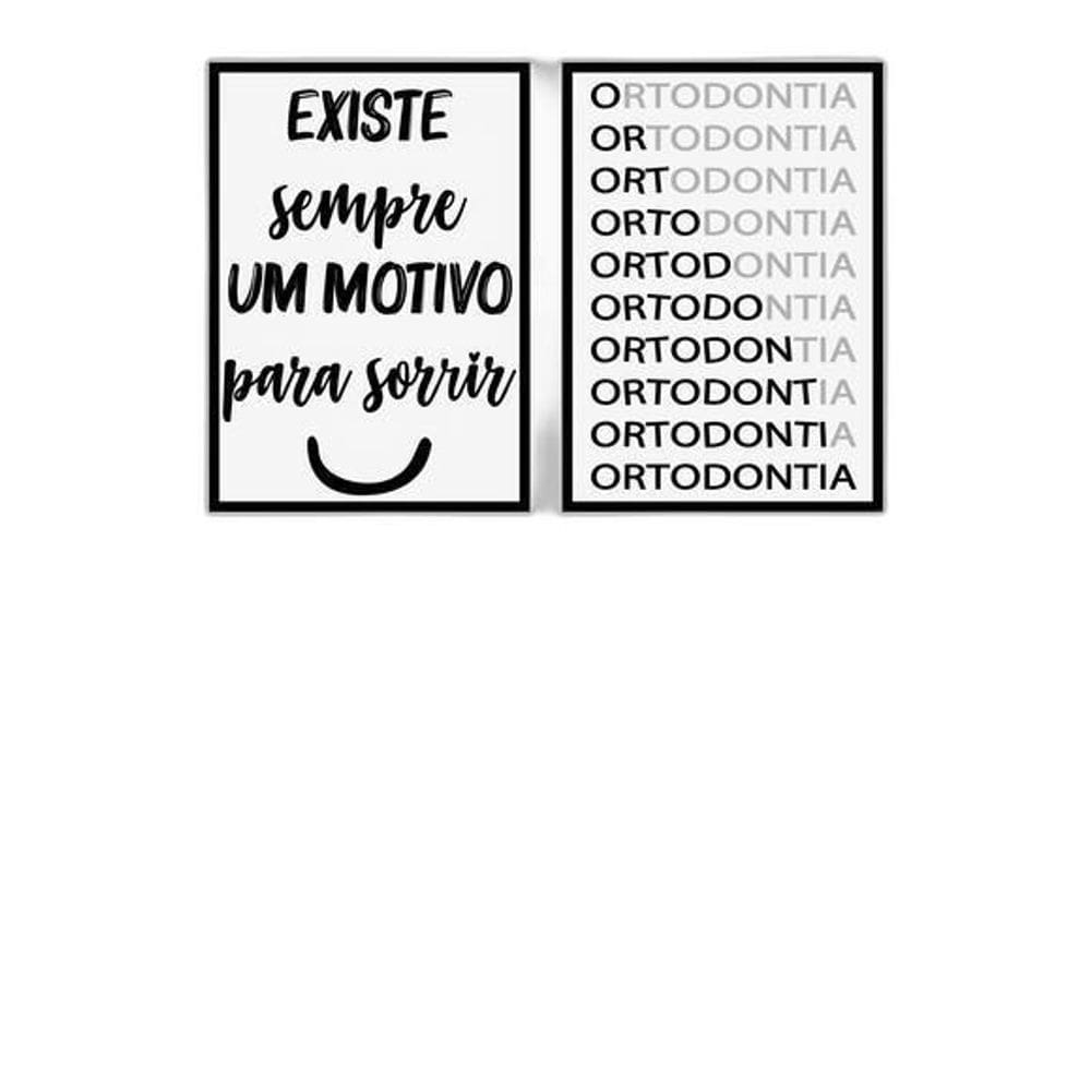Kit 2 Quadros Motivo Para Sorrir - Odonto 33X24Cm Preta