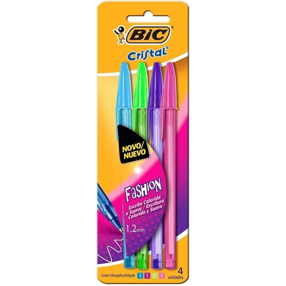 Caneta Esferográfica Bic Fashion Cristal Colorida 4 Cores