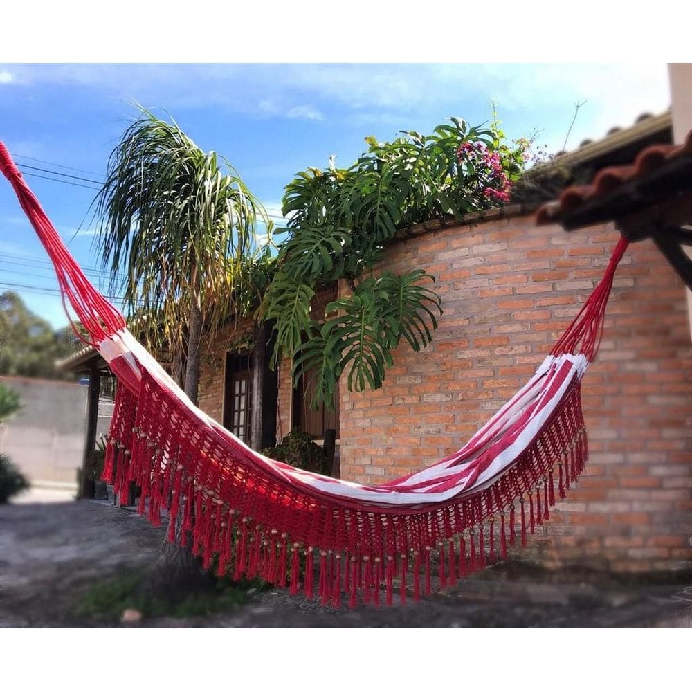 Rede Crochê E Bolinhas - Vermelho Com Lista Cru