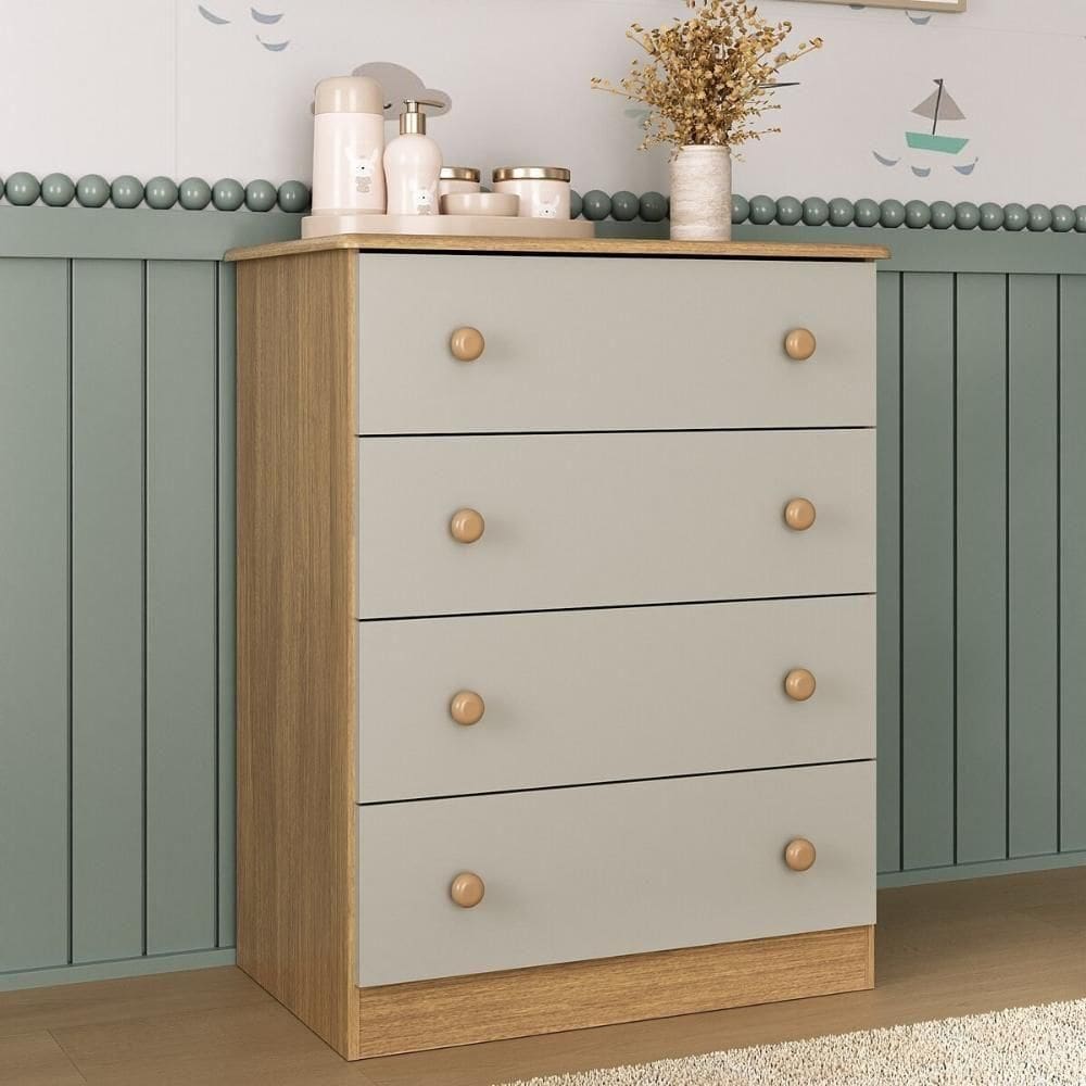 Cômoda Infantil 65cm Com 4 Gavetas Encanto Multimóveis Mp4427 Madeiradooff White Madeiradooff White