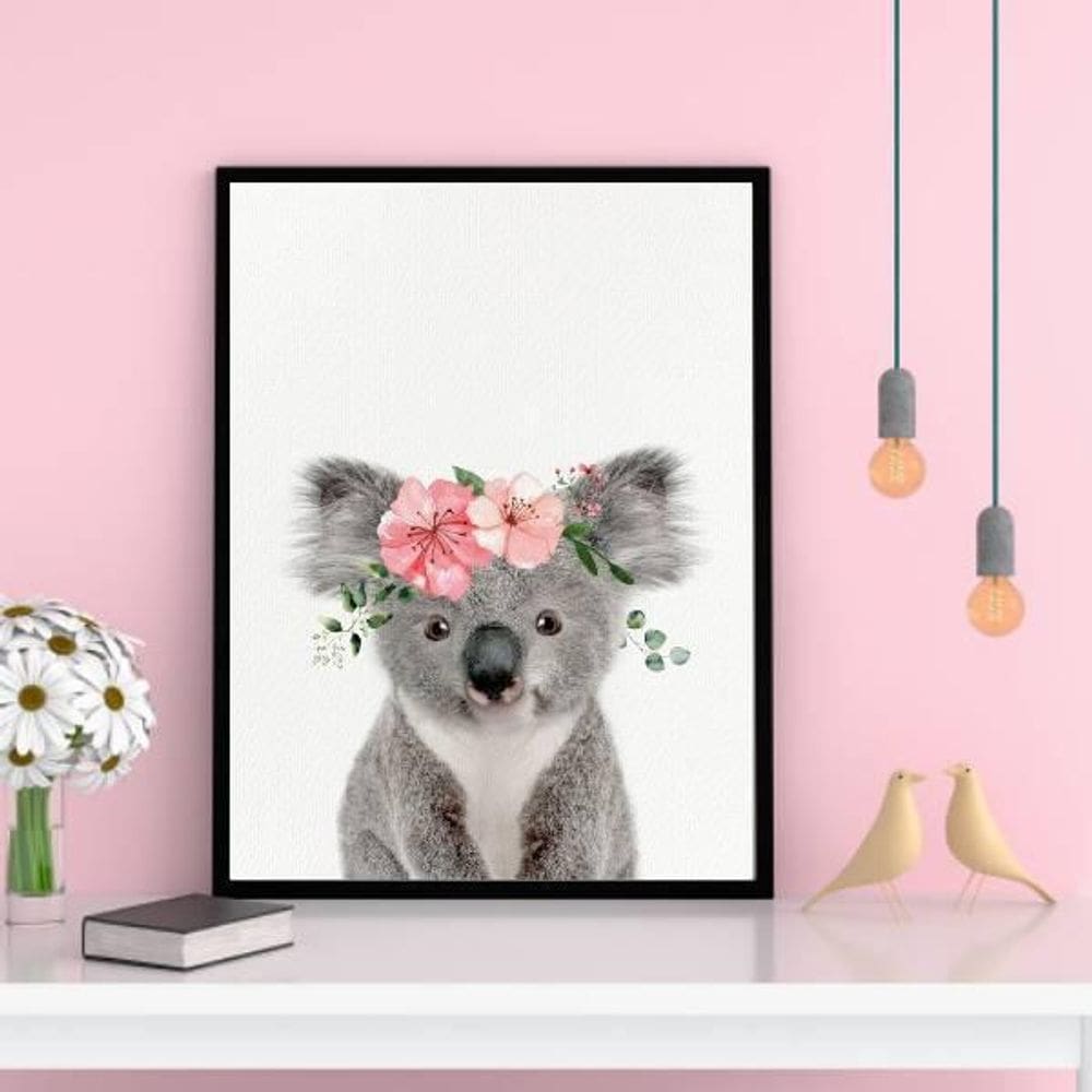 Quadro Coalinha Coroa De Flores Moldura Preta 24X18Cm