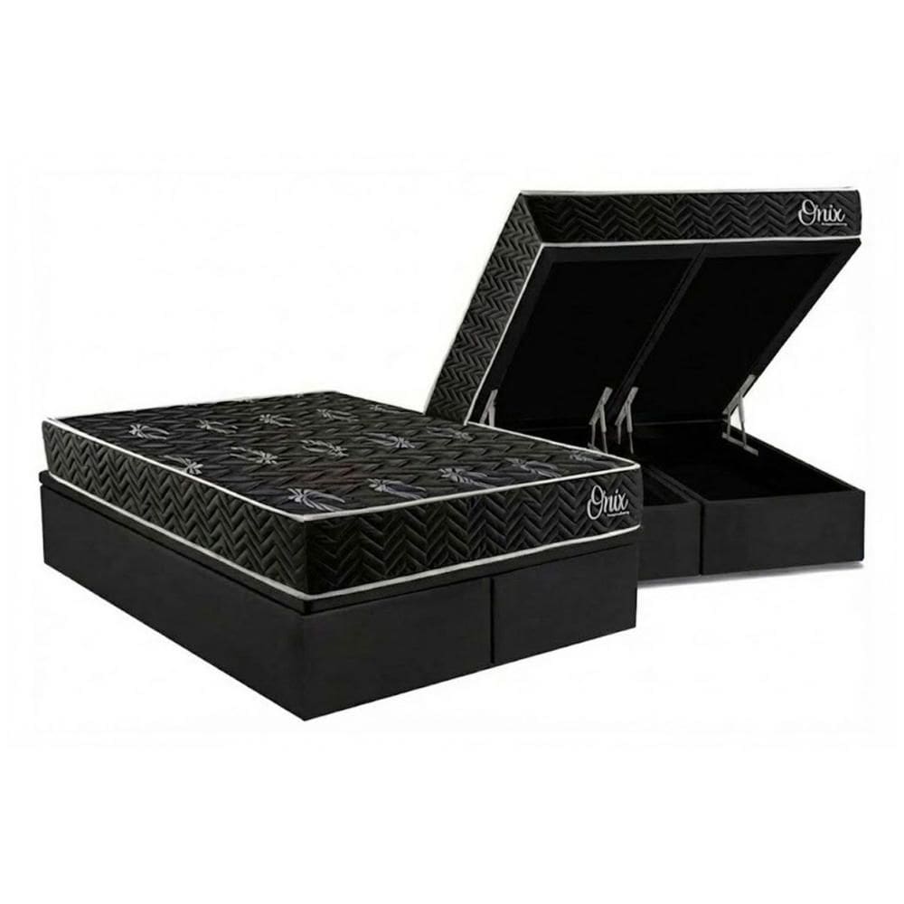 Cama Box Baú Queen + Colchão Ortopédico Kappesberg D28 Anatômico Onix + Base CRC Corano Black