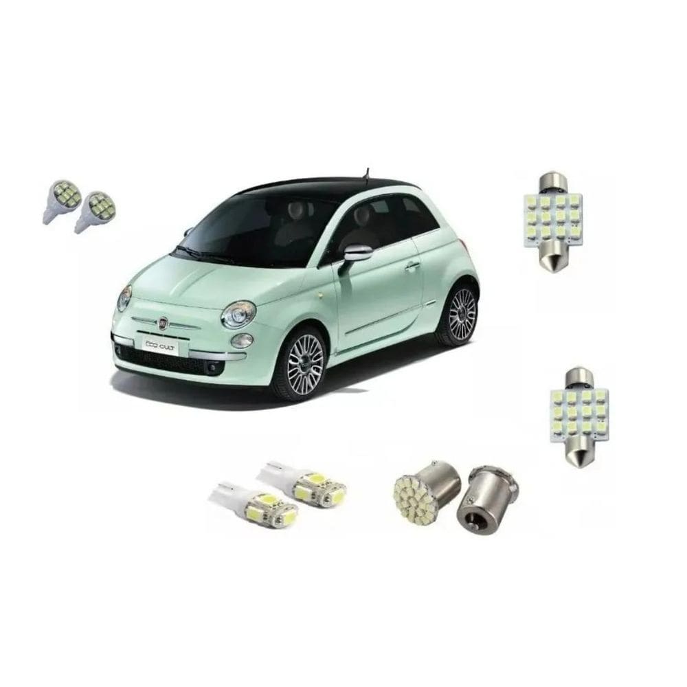 Kit Lâmpada Led Fiat 500 Teto Farolete Placa Ré Super Branca
