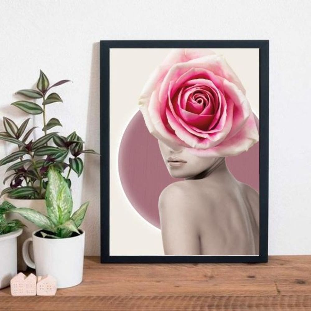 Quadro Moderno Fotografia Mulher Com Flor 24X18 - Preta