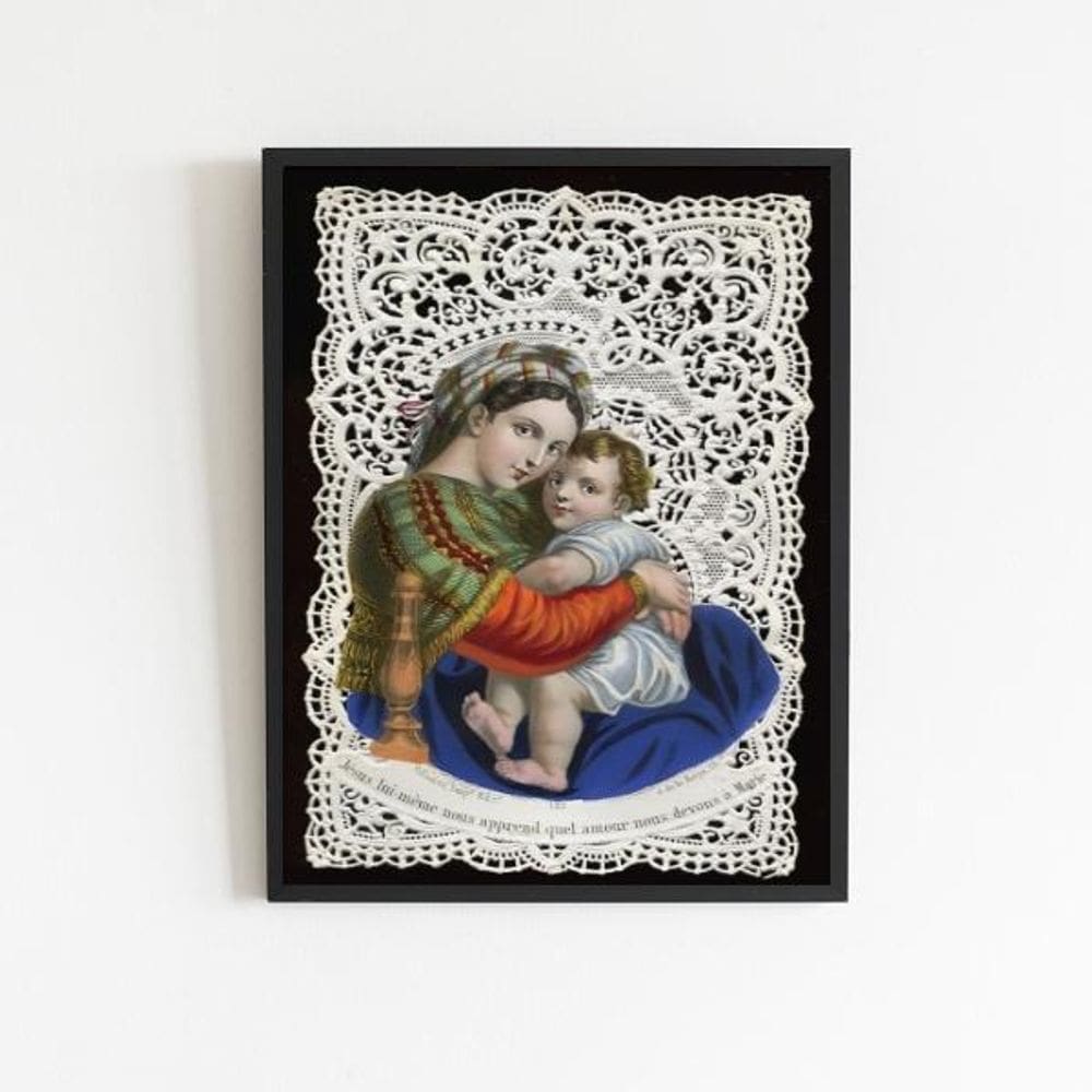 Arte Sacra Maria e Menino Jesus - 45x34cm - Moldura Preta