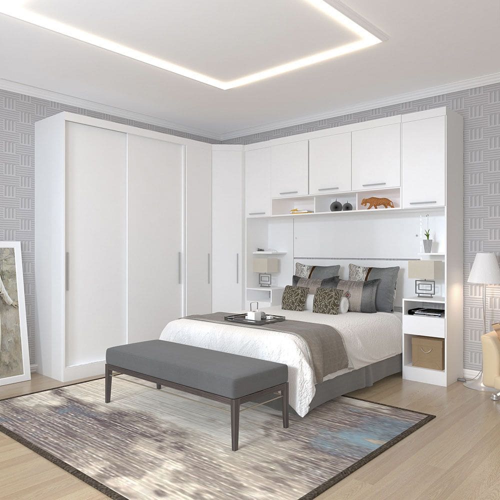 Quarto de Canto Casal com Guarda Roupas Cabeceira e Mesas de Cabeceira Alpes Luciane Moveis