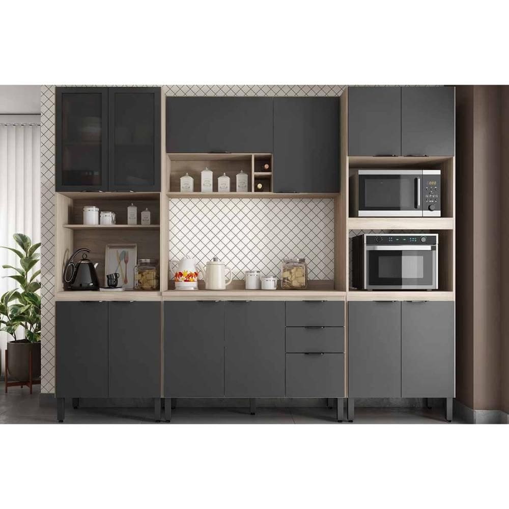 Kit Modulado Demóbile 4 Peças Firenze C4P252 Avena/Grafito