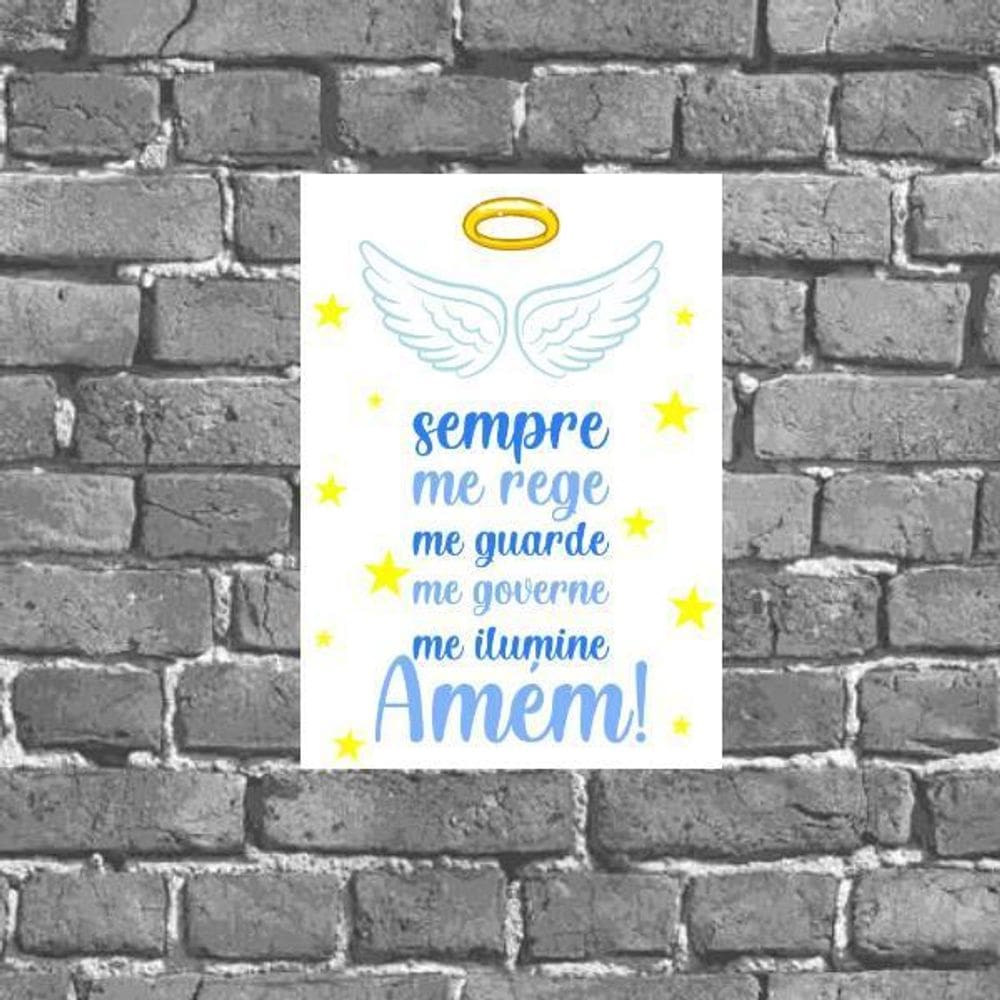 Placa Decorativa Anjo Da Guarda Azul 18X27Cm