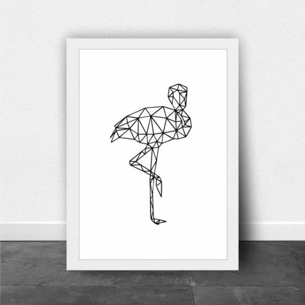 Quadro Decorativo Flamingo Geométrico 24X18Cm Moldura Branca
